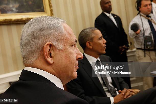 President Barack Obama meets with Israeli Prime Minister Benjamin Netanyahu in the Oval Office of the White House October 1, 2014 in Washington, DC....