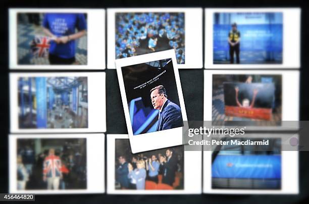 This image shows a selection of instant prints from events at the Conservative party conference on September 30, 2014 in Birmingham, England. The...