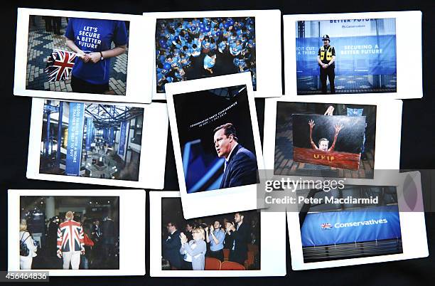 This image shows a selection of instant prints from events at the Conservative party conference on September 30, 2014 in Birmingham, England. The...