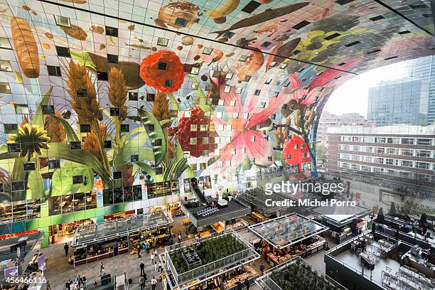 General view of the new Markthal on October 1, 2014 in Rotterdam, Netherlands. The horseshoe-shaped arch is the first indoor fresh food market in The...