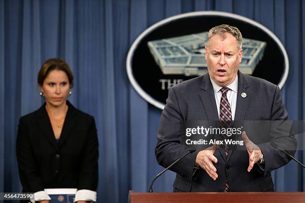 Deputy Secretary of Defense Bob Wonk speaks as Principal Deputy Under Secretary of Defense for Personnel and Readiness Dr. Laura Junor listens during...