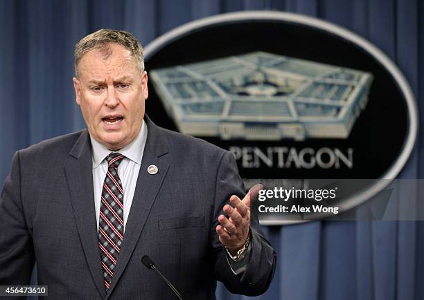 Deputy Secretary of Defense Bob Wonk speaks during a press briefing October 1, 2014 at the Pentagon in Arlington, Virginia. The briefing was to...