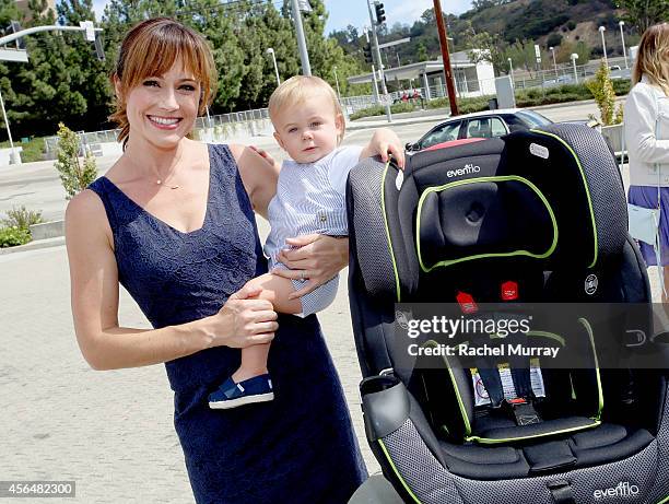 Actress Nikki DeLoach and William Hudson Goodell attend Favord.bys 3rd annual Red CARpet Safety Awareness Event presented by Evenflo at Skirball...