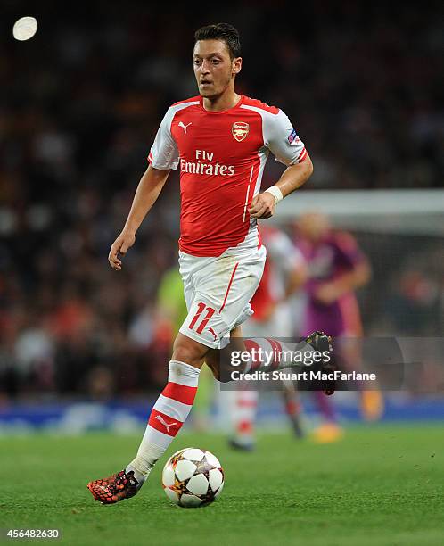 Mesut Ozil of Arsenal during the Champions League match between Arsenal and Galatasaray at Emirates Stadium on October 1, 2014 in London, United...