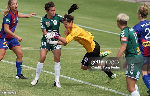 Eliza Campbell of the Jets saves a goal during the round five W-League match between the Newcastle Jets and Canberra United at Wanderers Oval on...