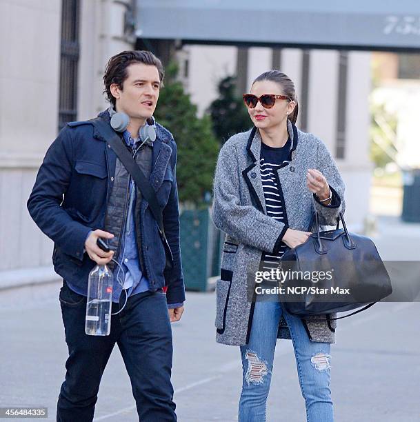 Actor Orlando Bloom and Miranda Kerr are seen on December 13, 2013 in New York City.