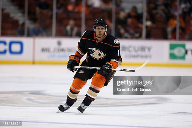 Emerson Etem of the Anaheim Ducks skates against the Arizona Coyotes at Honda Center on September 23, 2014 in Anaheim, California.