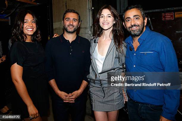 Actress Izia Higelin, director Olivier Nakache, actress Charlotte Gainsbourg and director Eric Toledano attend the 'Vivement Dimanche' show at...
