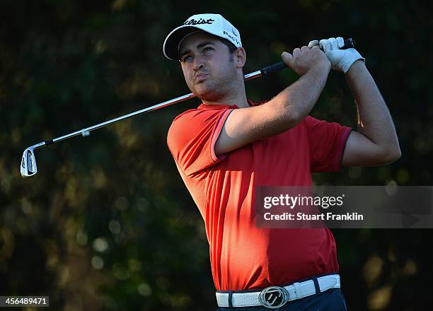 Daniel Brooks of England plays a shot during the weather delayed second round of the Nelson Mandela Championship at Mount Edgecombe Country Club on...