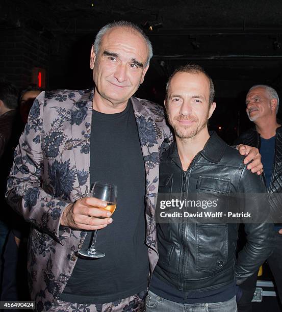 Pascal Negre and Calogero are posing at aftershow Party at La Cigale on October 1, 2014 in Paris, France.