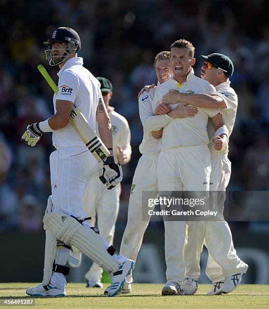 Peter Siddle of Australia celebrates dismissing Kevin Pietersen of England during day two of the Third Ashes Test Match between Australia and England...