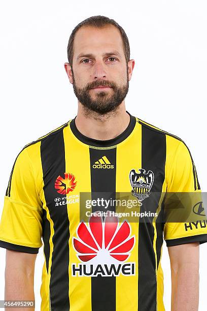 Andrew Durante poses during the Wellington Phoenix A-League headshots session on October 2, 2014 in Wellington, New Zealand.