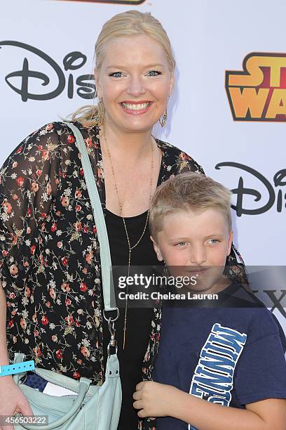 Actress Melissa Peterman and son Riley David Brady attend Disney's VIP halloween event at Disney Consumer Products Campus on October 1, 2014 in...