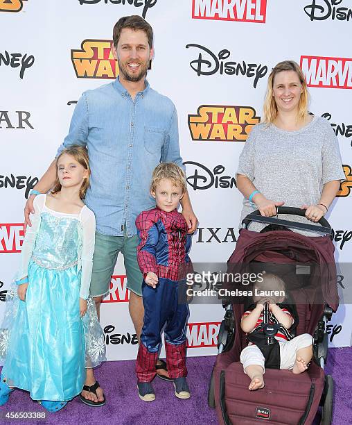 Actor Jon Heder , wife Kirsten Bales and children attend Disney's VIP halloween event at Disney Consumer Products Campus on October 1, 2014 in...