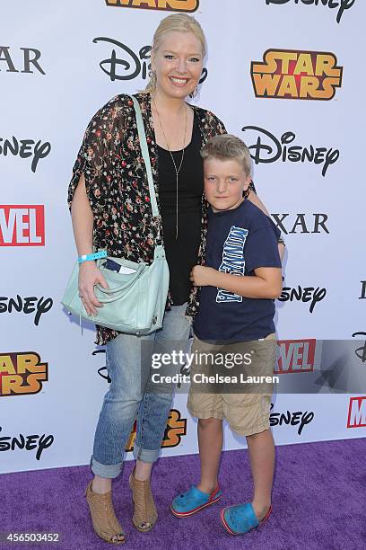 Actress Melissa Peterman and son Riley David Brady attend Disney's VIP halloween event at Disney Consumer Products Campus on October 1, 2014 in...