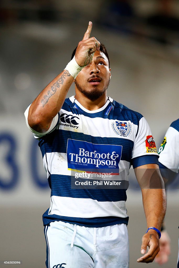 Moala of Auckland celebrates his try during the ITM Cup match