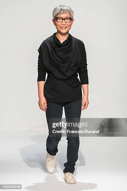 Designer Moon Young Hee walks the runway during the Moon Young Hee show as part of the Paris Fashion Week Womenswear Spring/Summer 2015 on October 1,...