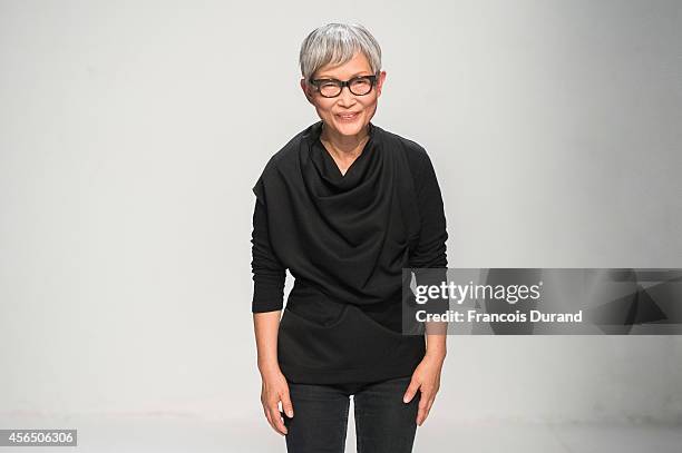 Designer Moon Young Hee walks the runway during the Moon Young Hee show as part of the Paris Fashion Week Womenswear Spring/Summer 2015 on October 1,...