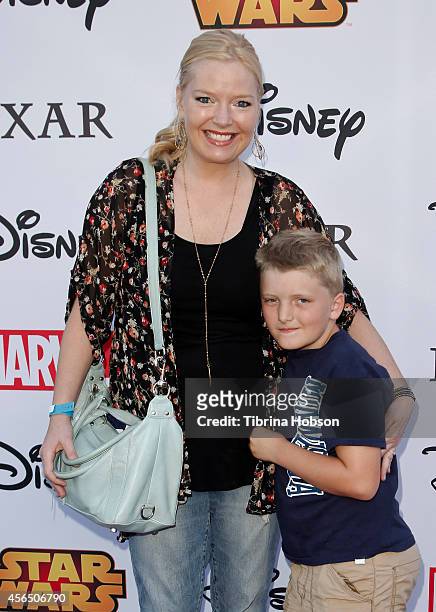 Melissa Peterman and her son Riley David Brady attend the Disney's VIP Halloween event at Disney Consumer Products Campus on October 1, 2014 in...