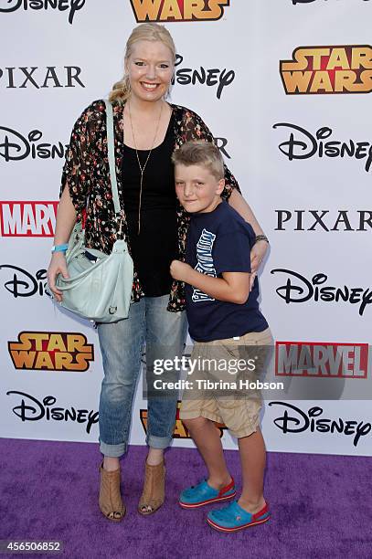 Melissa Peterman and her son Riley David Brady attend the Disney's VIP Halloween event at Disney Consumer Products Campus on October 1, 2014 in...