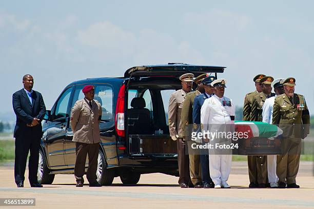 Members of the South Africa Air Force at the official send-off for Nelson Mandela at the Waterkloof Air Base on December 14, 2013 in Pretoria, South...