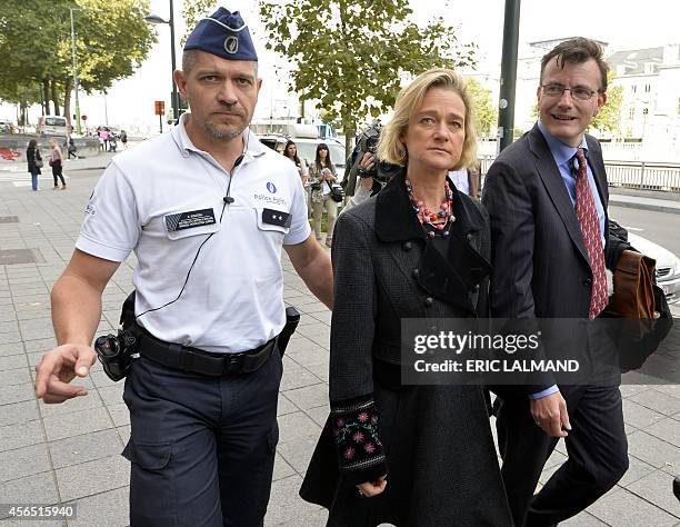 Belgian artist Delphine Boel arrives on October 2, 2014 at the Brussels Trial Court of First Instance for the pleadings in her double case to contest...