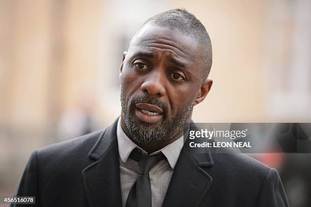 British actor Idris Elba speaks to the media ahead of the "Defeating Ebola: Sierra Leone" conference in central London, on October 2, 2014. Britain...