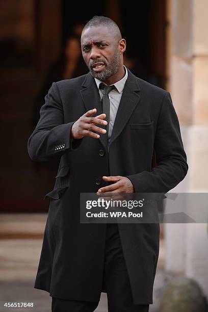 British actor Idris Elba speaks to the media ahead of the "Defeating Ebola: Sierra Leone" conference at Lancaster House on October 2, 2014 in London,...