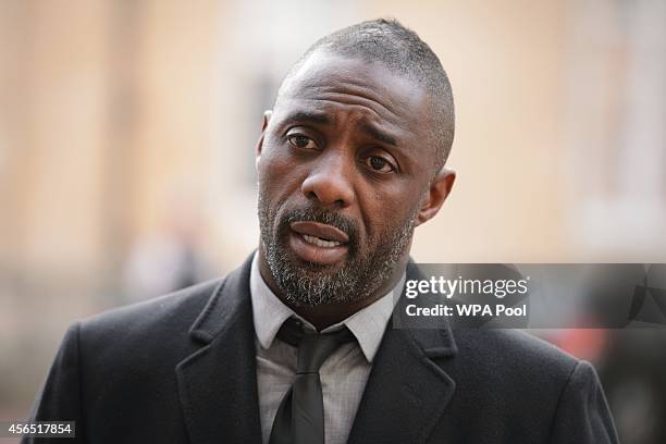 British actor Idris Elba speaks to the media ahead of the "Defeating Ebola: Sierra Leone" conference at Lancaster House on October 2, 2014 in London,...