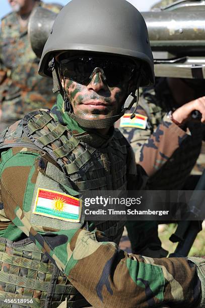 Peshmerga fighter uses milan weapons during training on October 02, 2014 in Hammelburg, Germany. A total of 32 peshmerga soldiers are at the base to...