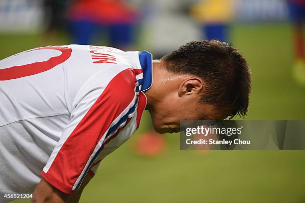 So Kyongjin of North Korea shows his dejection after 0-1 defeat in the Football Men's Gold Medal match between South Korea and North Korea during day...