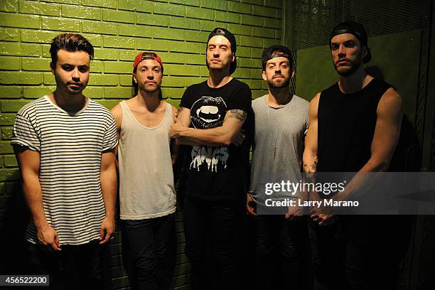 Simon Mitchell, John Taylor, Gustav Wood, Fraser Taylor and Ben Jolliffe of Young Guns pose for a portrait at Revolution on October 1, 2014 in Fort...