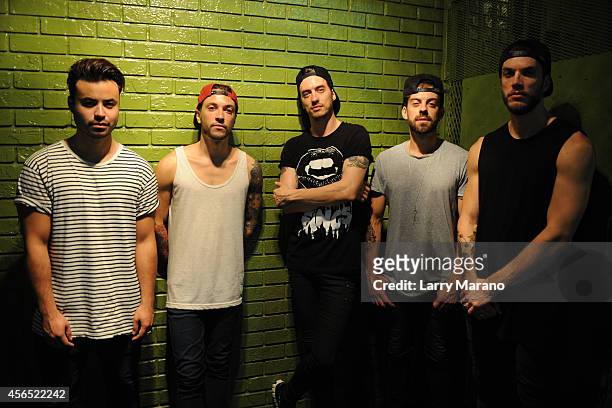 Simon Mitchell, John Taylor, Gustav Wood, Fraser Taylor and Ben Jolliffe of Young Guns pose for a portrait at Revolution on October 1, 2014 in Fort...