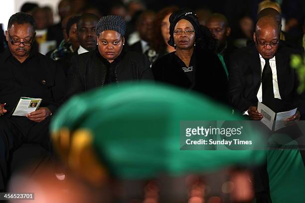 Reverend Jesse Jackson, First lady, Nompumelelo Ntuli, Graca Machel and President Jacob Zuma at the official send-off for Nelson Mandela at the...