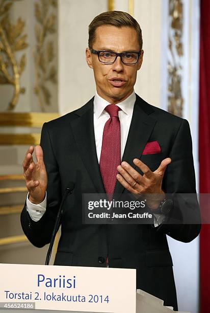 French President Francois Hollande meets Alexander Stubb, Prime Minister of Finland at the Elysee Palace on October 2, 2014 in Paris, France.