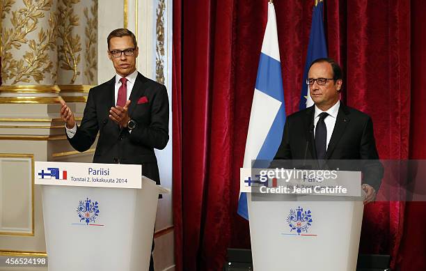 French President Francois Hollande meets Alexander Stubb, Prime Minister of Finland at the Elysee Palace on October 2, 2014 in Paris, France.