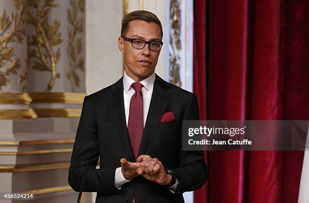 French President Francois Hollande meets Alexander Stubb, Prime Minister of Finland at the Elysee Palace on October 2, 2014 in Paris, France.