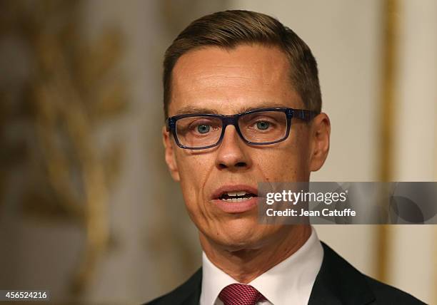 French President Francois Hollande meets Alexander Stubb, Prime Minister of Finland at the Elysee Palace on October 2, 2014 in Paris, France.