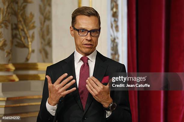 French President Francois Hollande meets Alexander Stubb, Prime Minister of Finland at the Elysee Palace on October 2, 2014 in Paris, France.