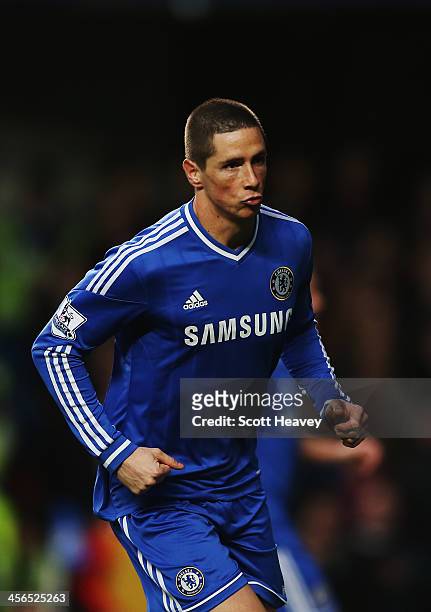 Fernando Torres of Chelsea celebrates scoring during the Barclays Premier League match between Chelsea and Crystal Palace at Stamford Bridge on...
