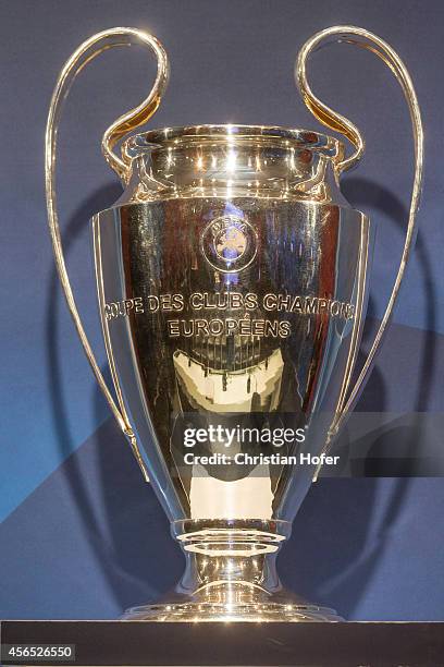 The UEFA Champions League Trophy is displayed during the press conference prior to the Unicredit UEFA Champions League Trophy Tour on October 2, 2014...