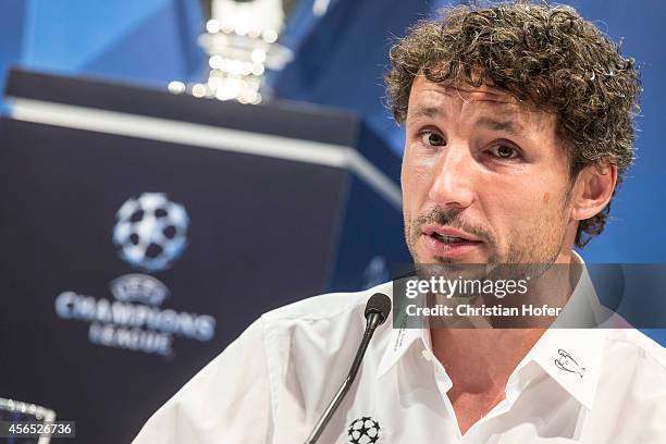 Ambassador Mark van Bommel attends the press conference prior to the Unicredit UEFA Champions League Trophy Tour on October 2, 2014 in Vienna,...