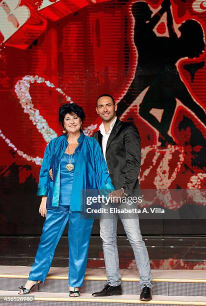 Actress Marisa Laurito and her dance partner Stefano Oradei attend 'Ballando Con Le Stelle' press conference photocall at Auditorium Rai on October...