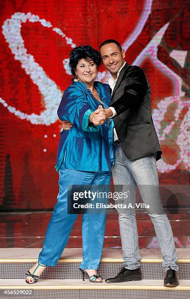 Actress Marisa Laurito and her dance partner Stefano Oradei attend 'Ballando Con Le Stelle' press conference photocall at Auditorium Rai on October...