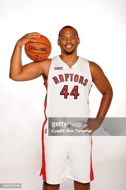 Chuck Hayes of the Toronto Raptors poses for a photo during Media Day at the Air Canada Centre in Toronto, Ontario, Canada on September 29, 2014....