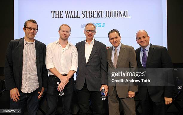 Mike Shields, Tony Haile, John Montgomery, Ron Urbach and David Cohen attend the Buyer Beware! panel during AWXI on October 1, 2014 in New York City.