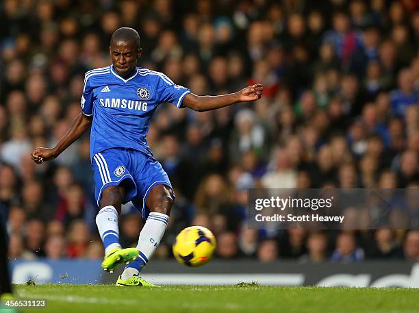 Ramires of Chelsea scores their second goal during the Barclays Premier League match between Chelsea and Crystal Palace at Stamford Bridge on...