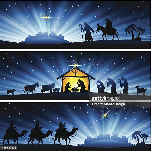 nativity banners - riding camel stock illustrations