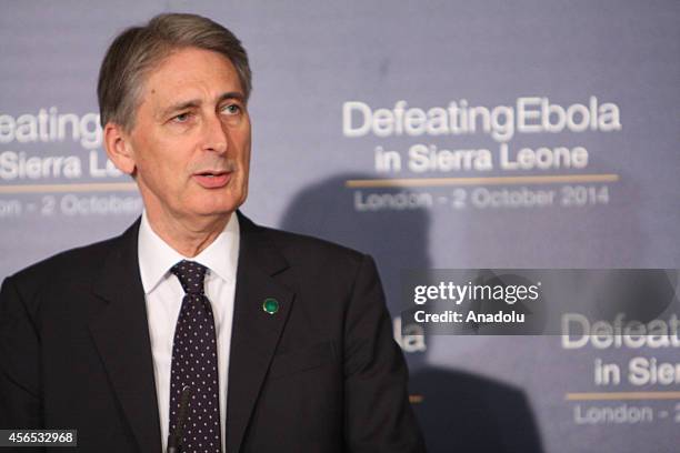 British Foreign Secretary Philip Hammond speaks during the 'Defeating Ebola in Sierra Leone' at Lancaster House on October 2, 2014 in London, England.