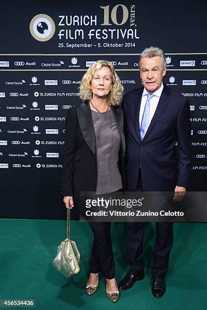 Ottmar Hitzfeld and Beatrix Hitzfeld attend the '10 Years Anniversary ZFF' Green Carpet Arrivals during Day 8 of Zurich Film Festival 2014 on October...